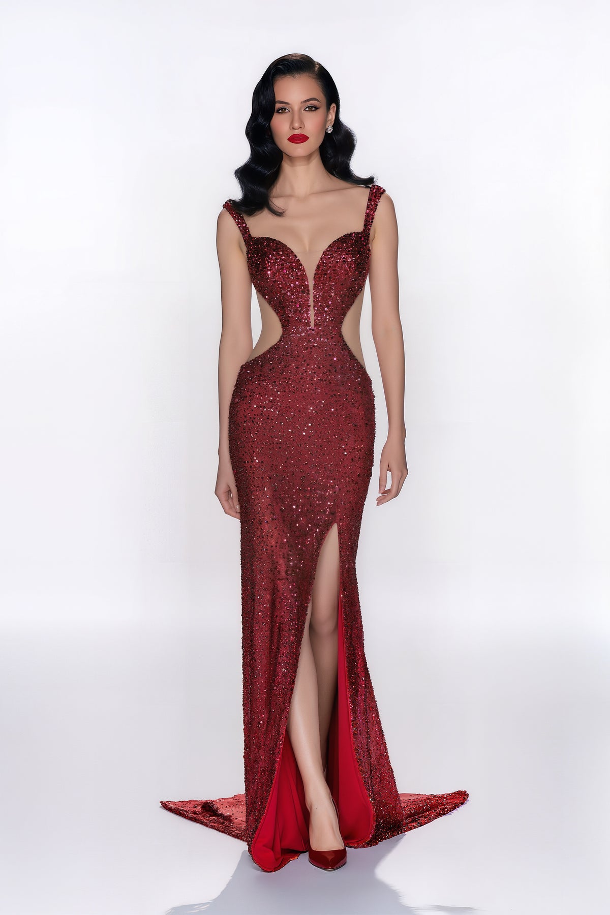 Scarlet Sculpted Evening Gown