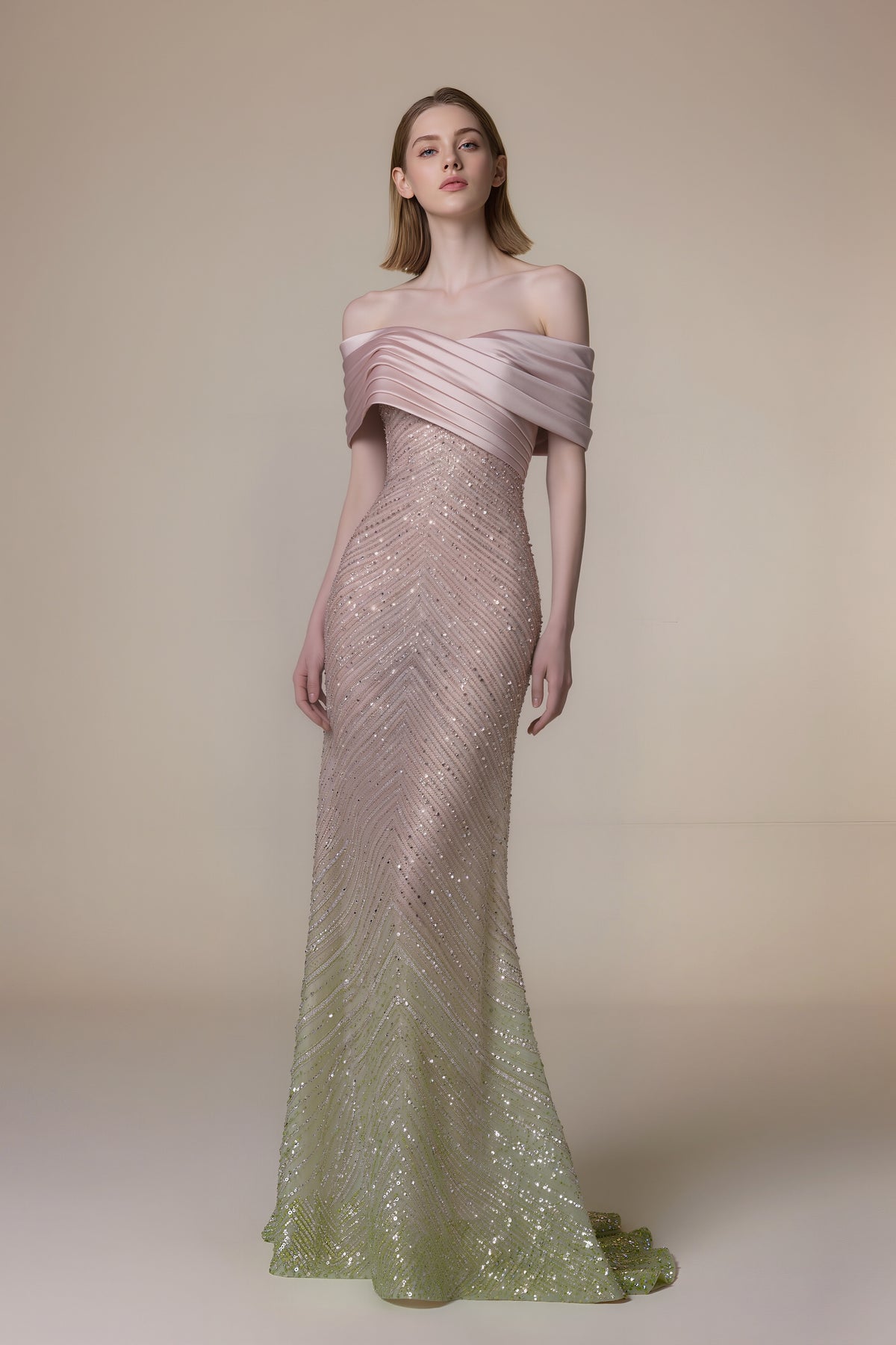 Rose Twilight Off-Shoulder Gown