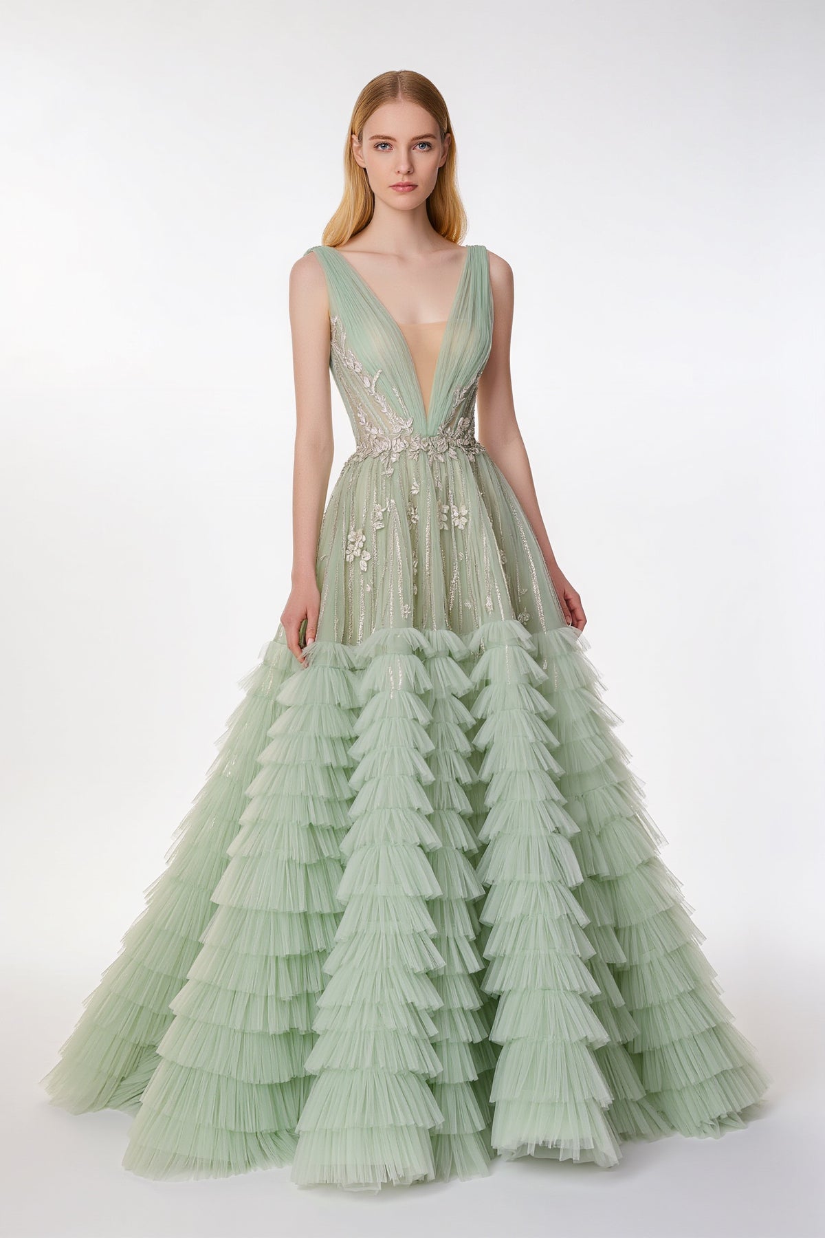 Celestial Mint Gown Haute Couture Evening