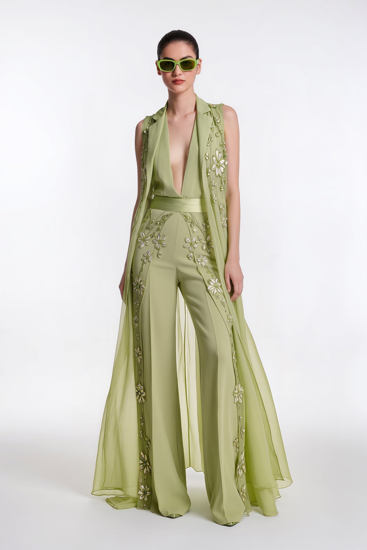 Embroidered Chiffon Cape Jumpsuit – Summer 2026 Collection