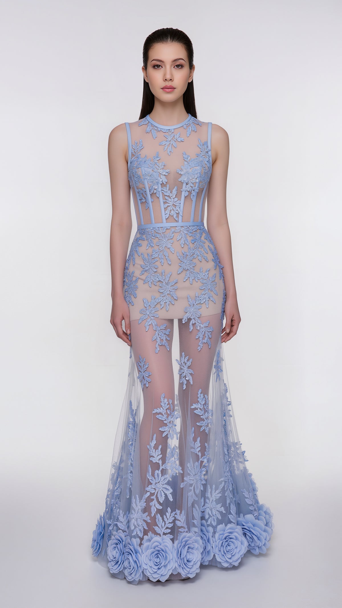 Azure Bloom Gown Haute Couture Evening