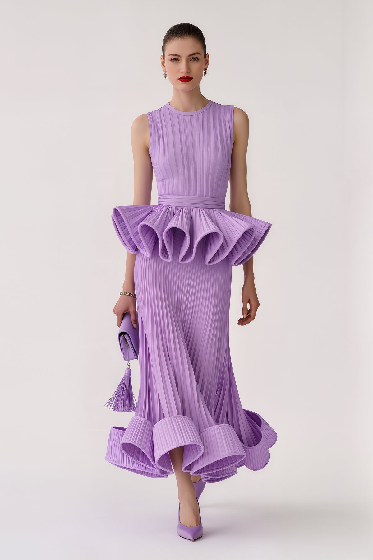 Lavender Sculpted Pleats Dress